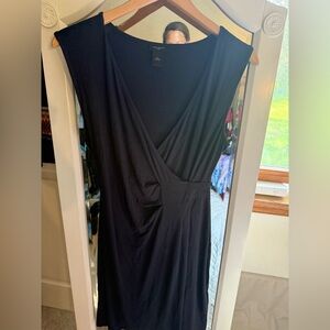 Ann Taylor Faux Wrap Fitted Sleeveless Dress Small Navy Blue